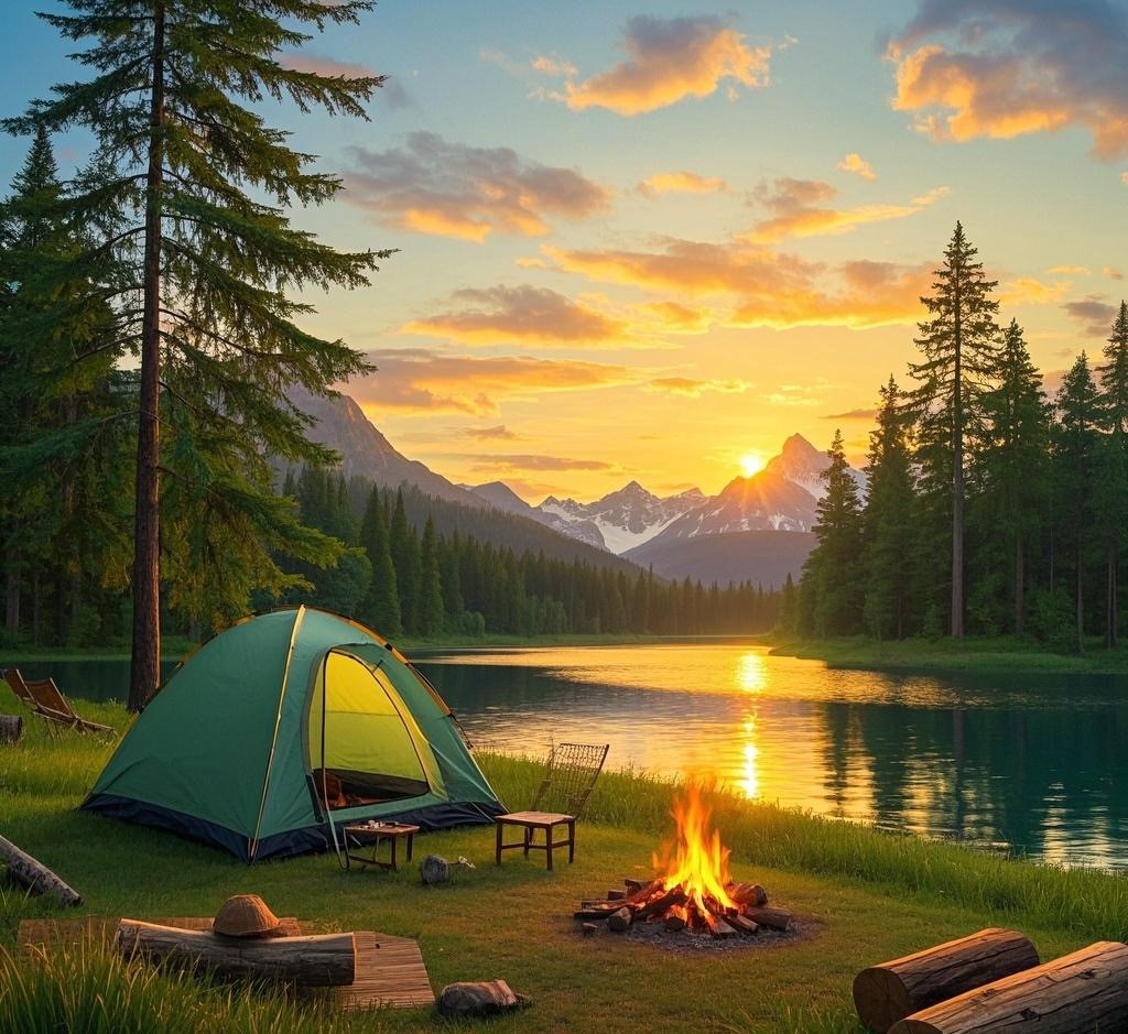 a campfire next to a lake