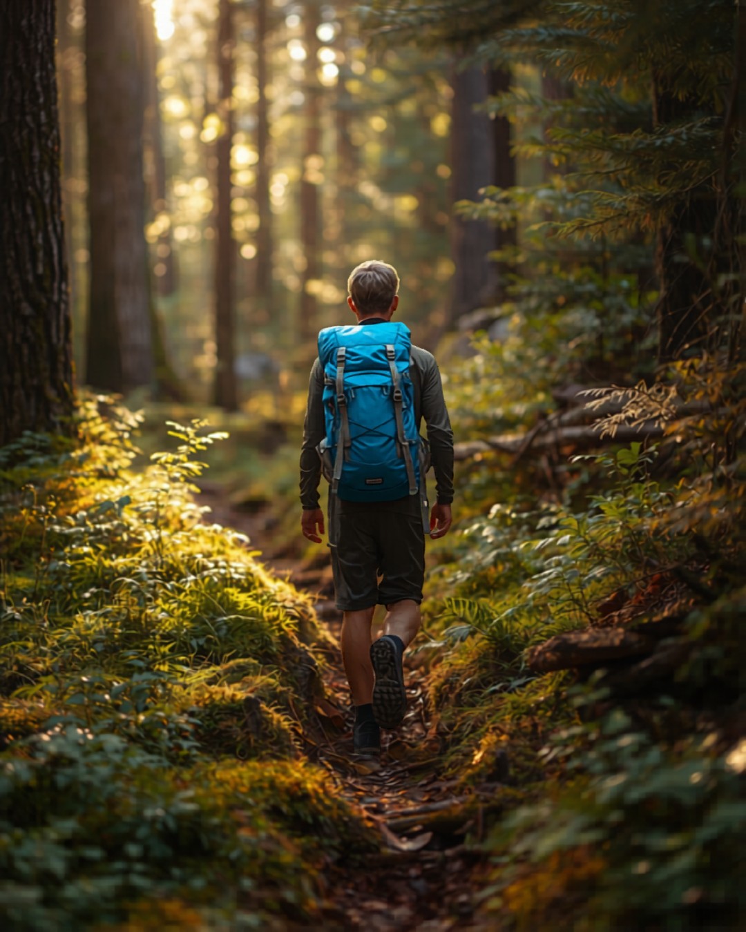 Beginner hiker with daypack on a wooded trail — hiking gear checklist for beginners