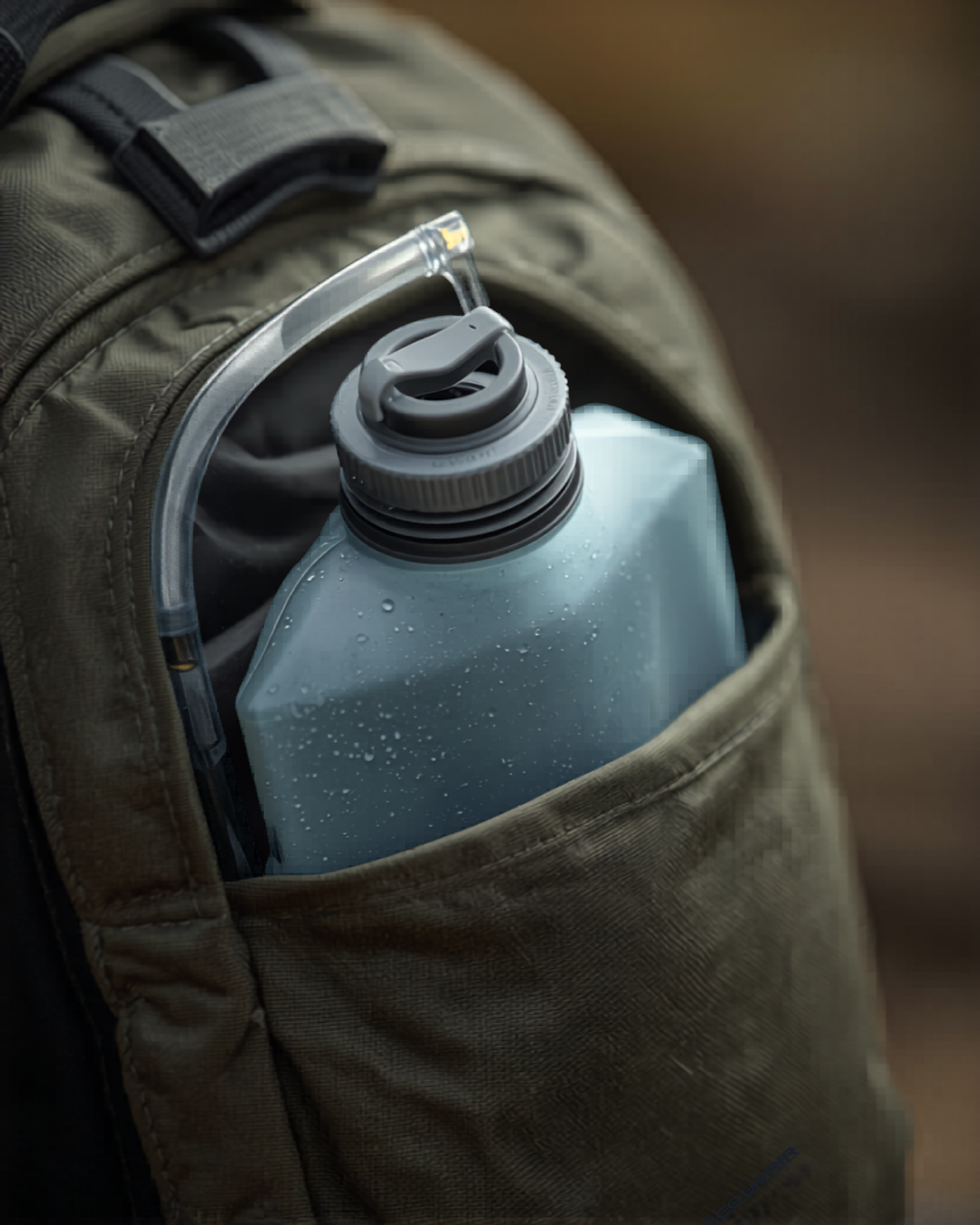 Hydration bladder reservoir inside a hiking daypack — makes it easy to drink water without stopping on the trail
