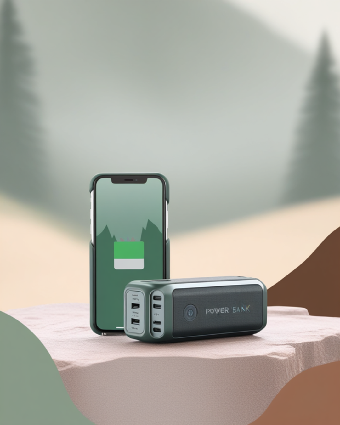 Portable power bank charging a smartphone — keep your phone charged for navigation and emergencies on the trail