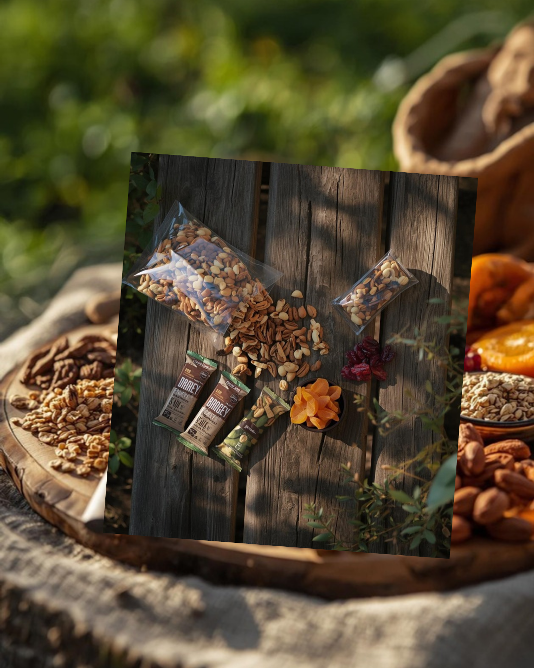 Trail mix, energy bars, and nuts — lightweight hiking snacks to fuel your outdoor adventure