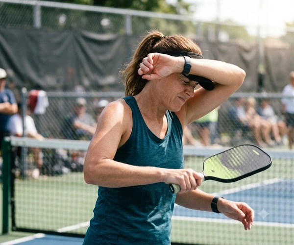 player shading eyes outdoor court