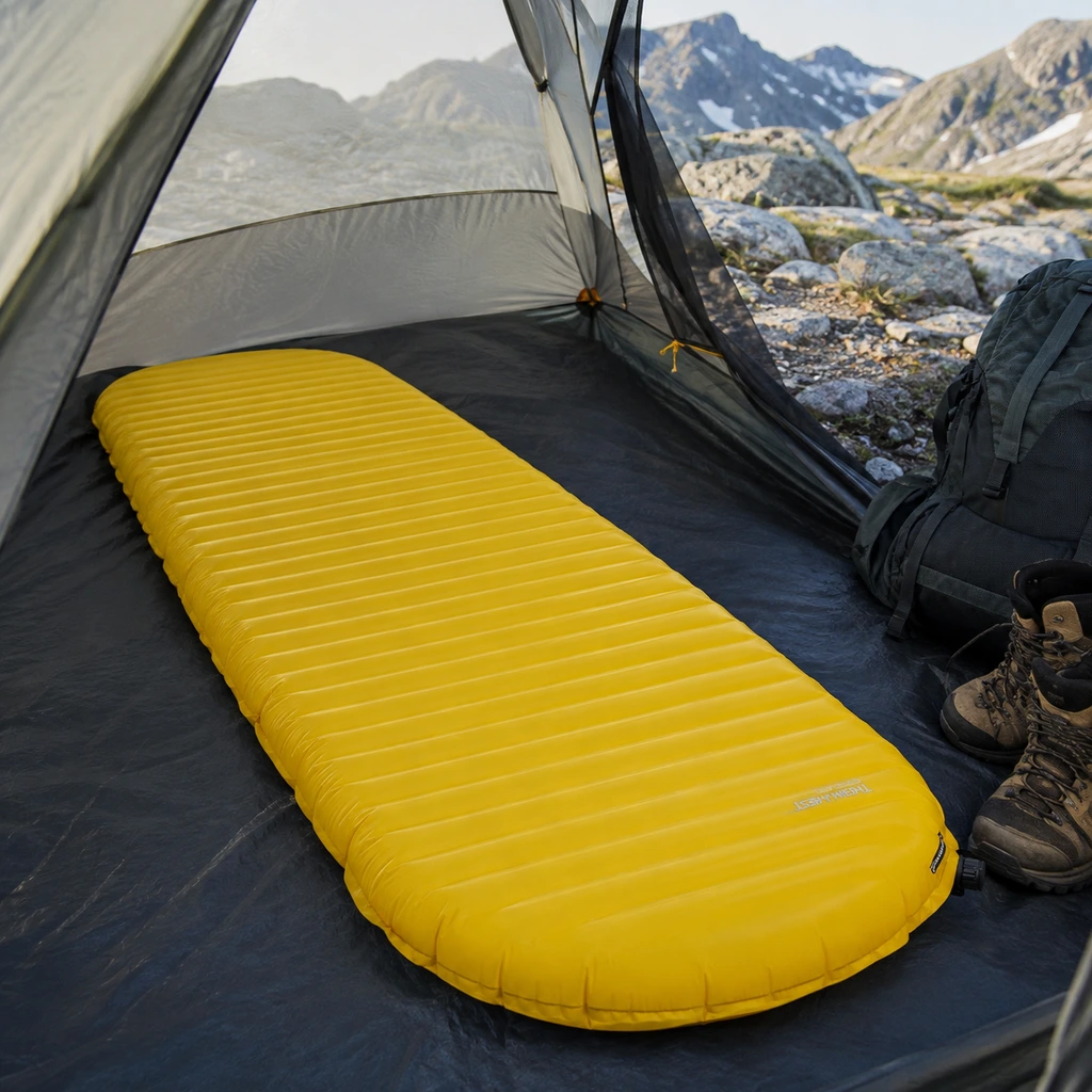 Therm-a-Rest NeoAir XLite NXT sleeping pad in a backpacking tent on an alpine site