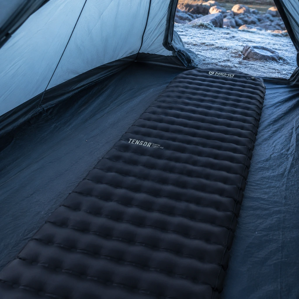 Nemo Tensor All-Season pad inside a tent pitched on frosted ground